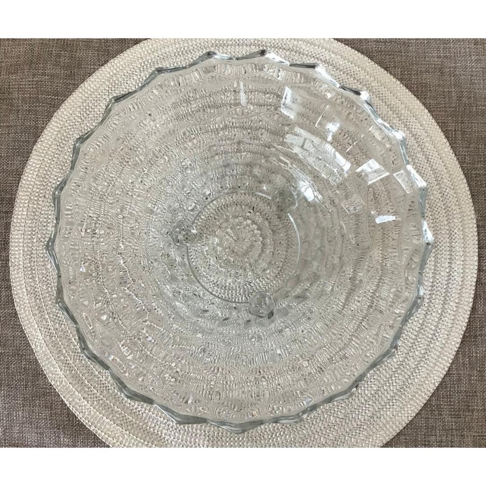 Vintage Indiana Glass Whitehall Pattern Cubist Glass Footed Bowl Sawtooth 10"